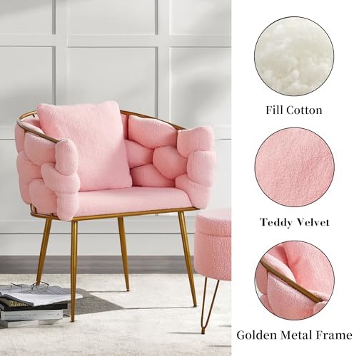 Accent Chair with Ottoman Teddy Fleece Fabric with Metal Frame T69061