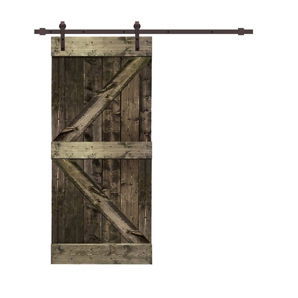 Light Cream Stained Pine Wood Interior Sliding Barn Door with Hardware Kit Z784322