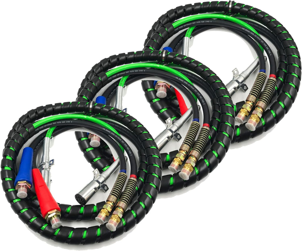 15Ft 3 in 1 ABS & Air Power Line Hose Wrap 7 Way Electrical Cable Assembly with Handle Grip T8729