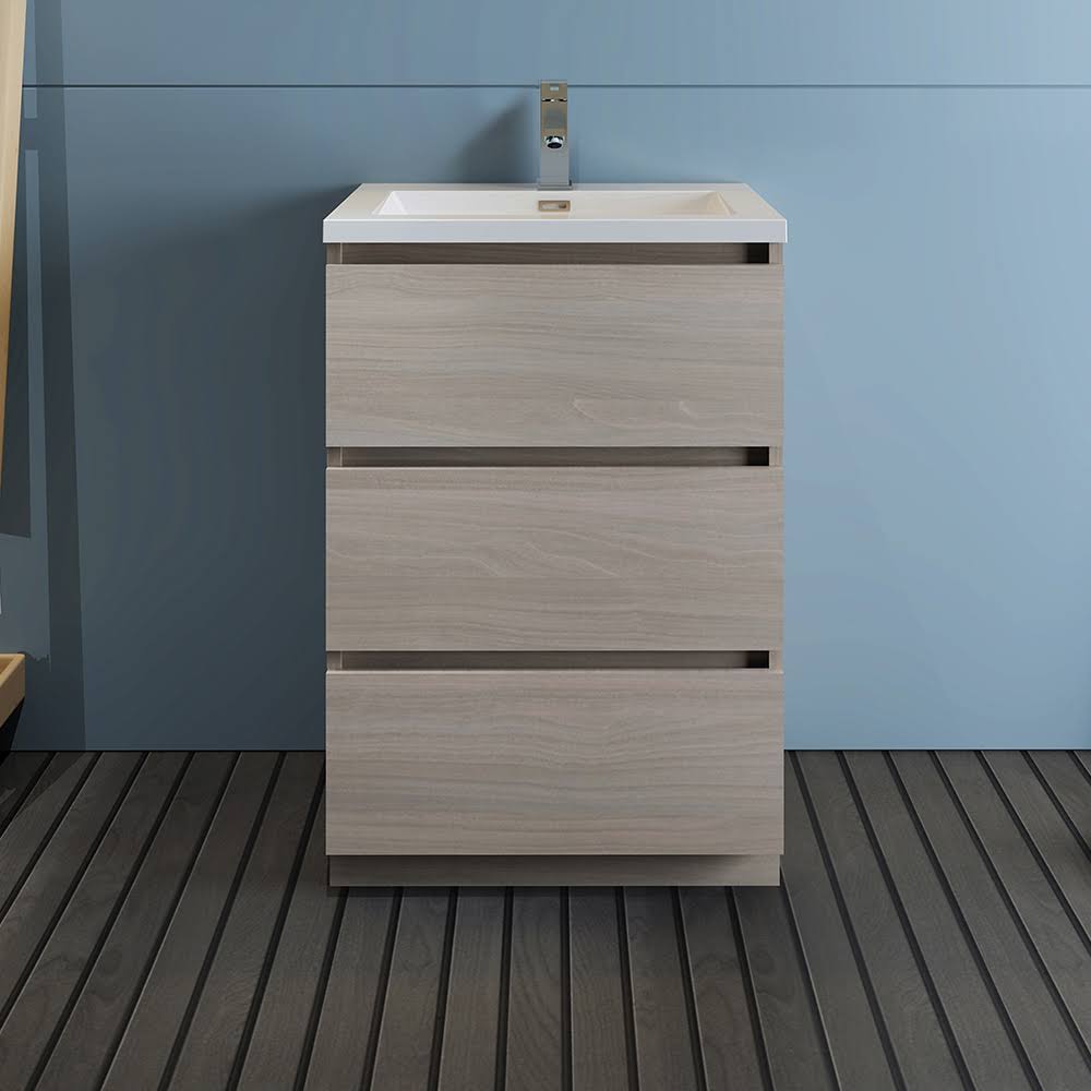 Gray Wood Free Standing Bathroom Cabinet with Integrated Sink L9042