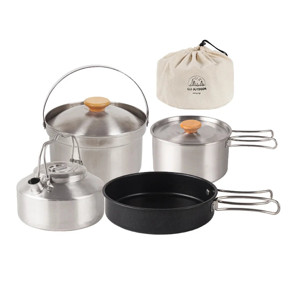 Stainless Steel Camping Cookware Set with Pot Frying Pan Kettle U179270