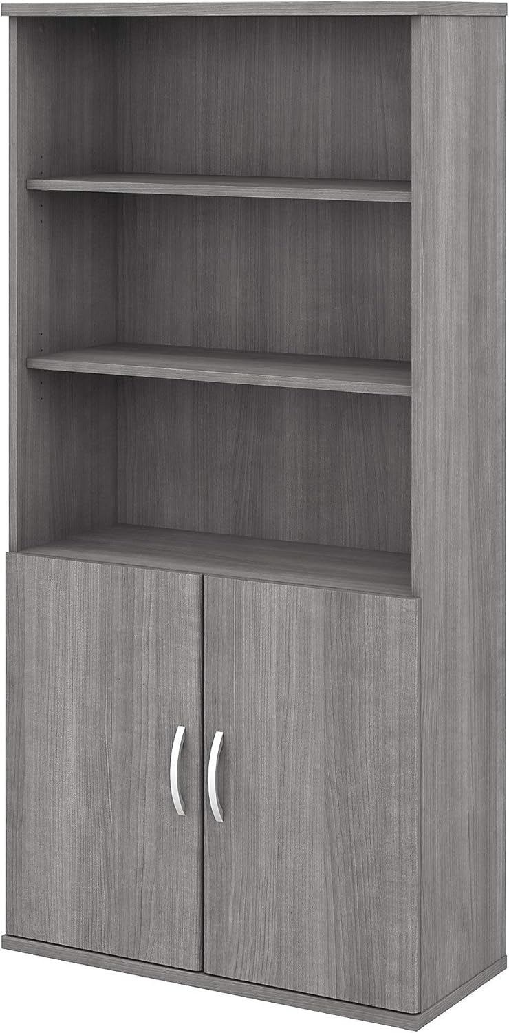 Storm Gray 5 Shelf Bookcase with Doors S4130