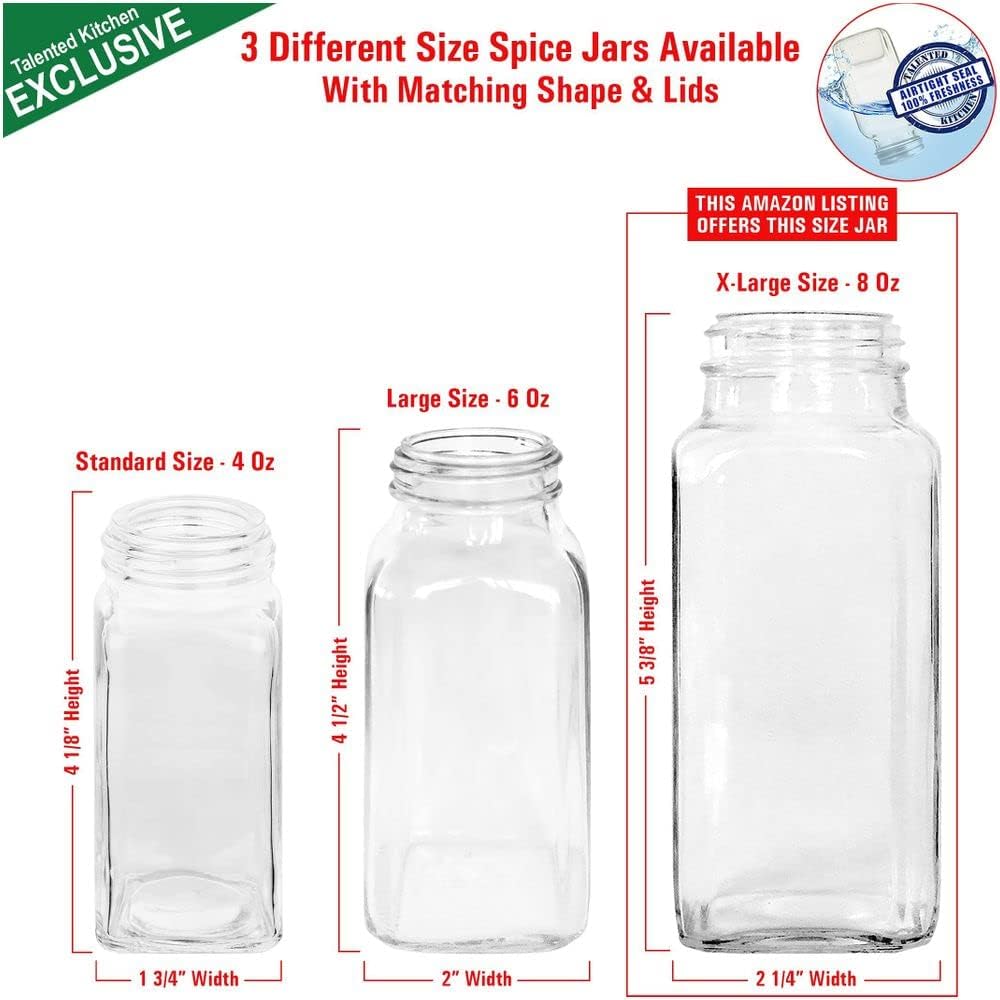 8 XLarge 8oz Glass Spice Jars with Airtight Cap and Shaker V596
