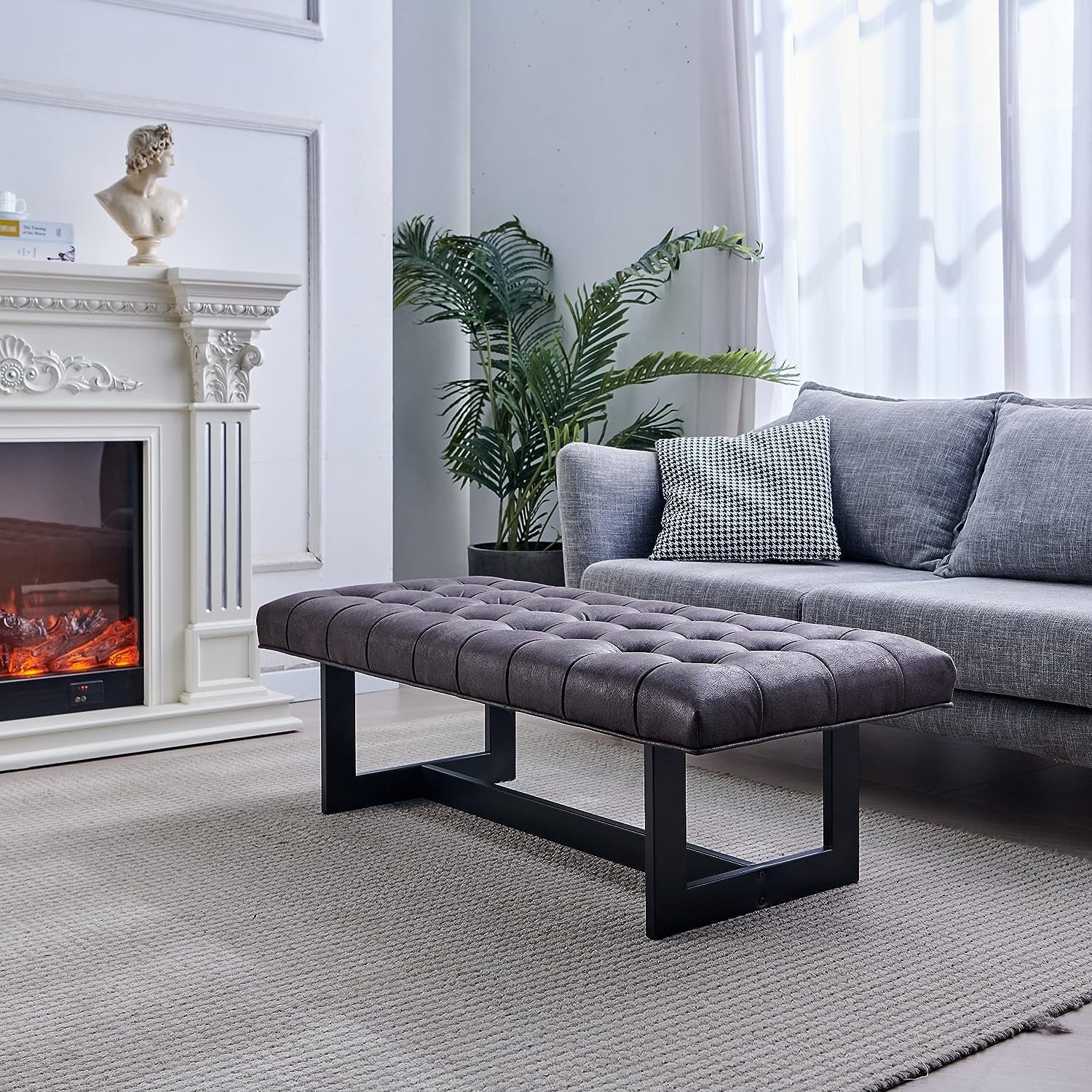 Foggy Gray Vegan Leather Ottoman Bench Z1886
