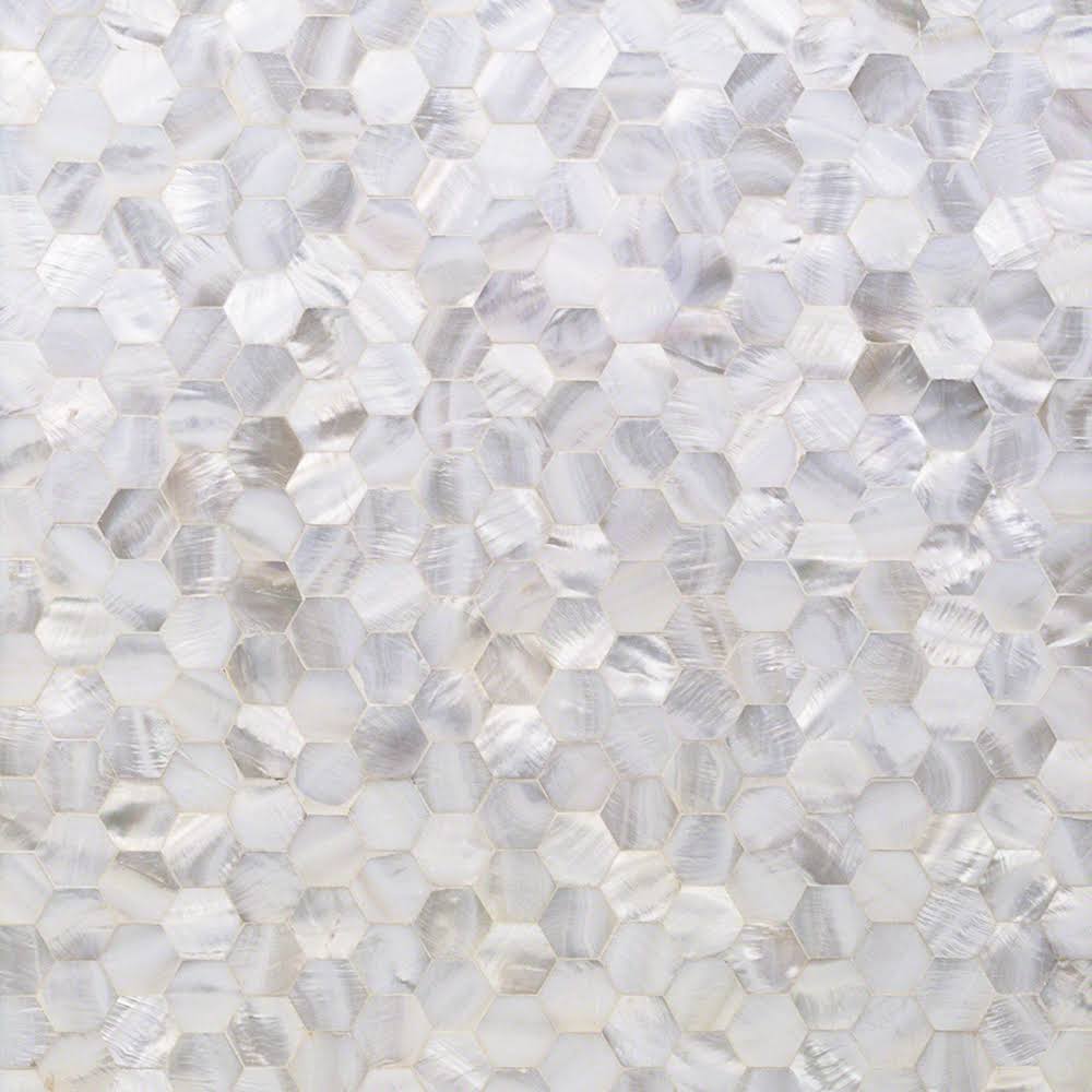 White Hexagons Pearl Shell Mosaic Tile C346446