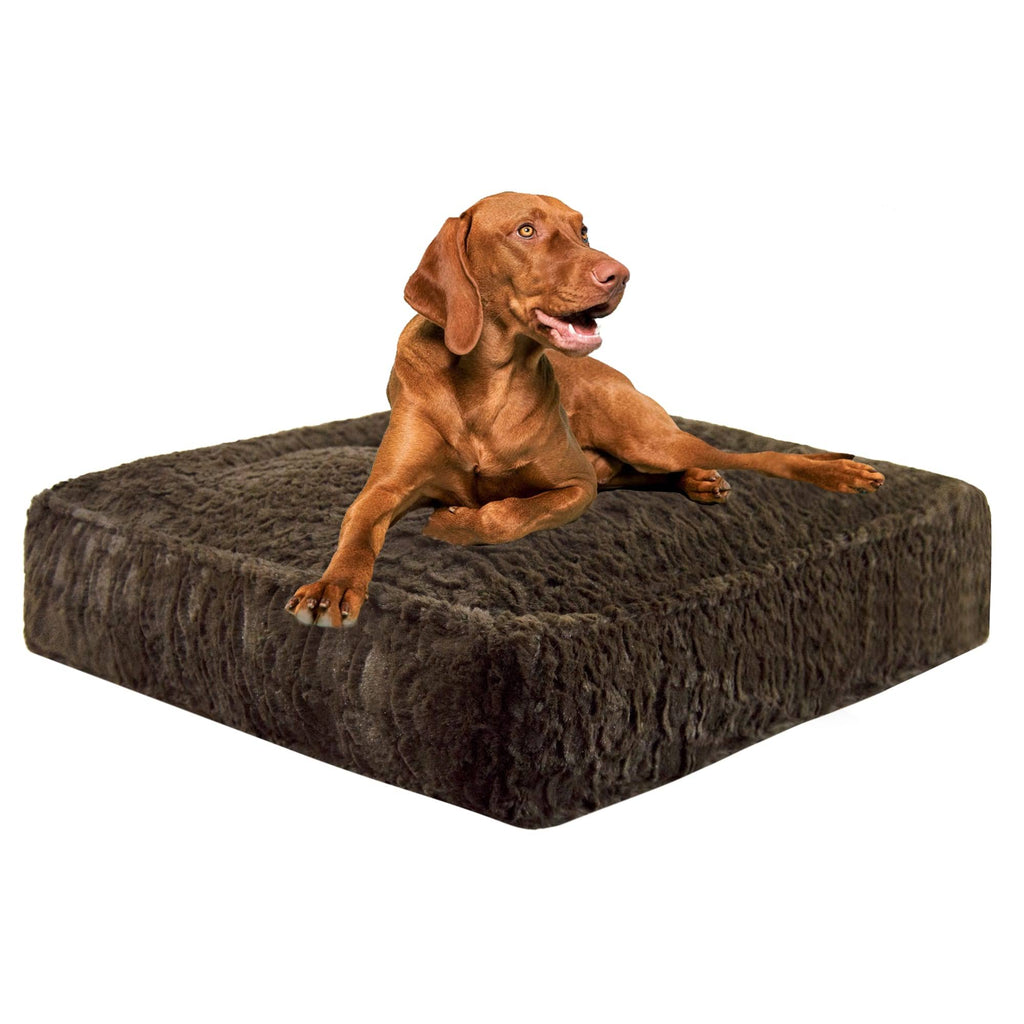 Extra Plush Faux Fur Rectangle Dog Bed, Serenity Brown, Small V71792