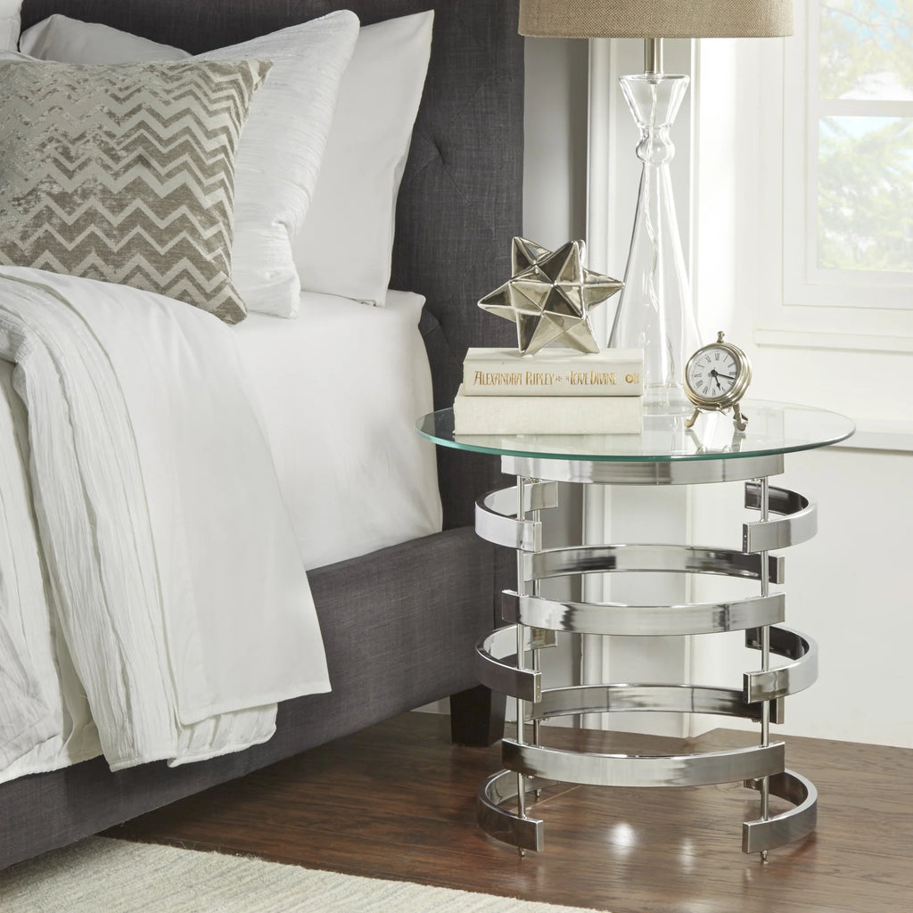 Chrome Glass and Metal Round End Table H911127