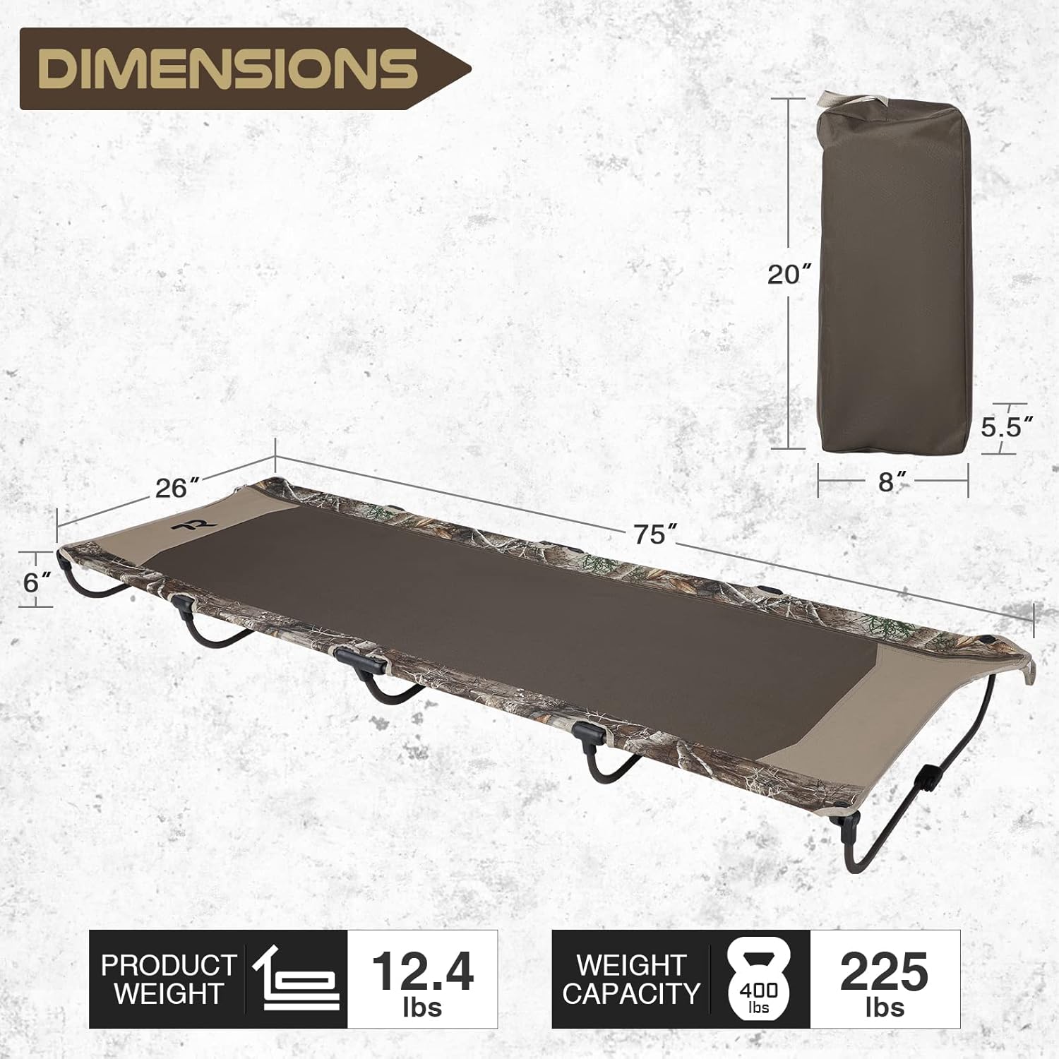 Camo Foldable Camping Cot with Carry Bag W965008