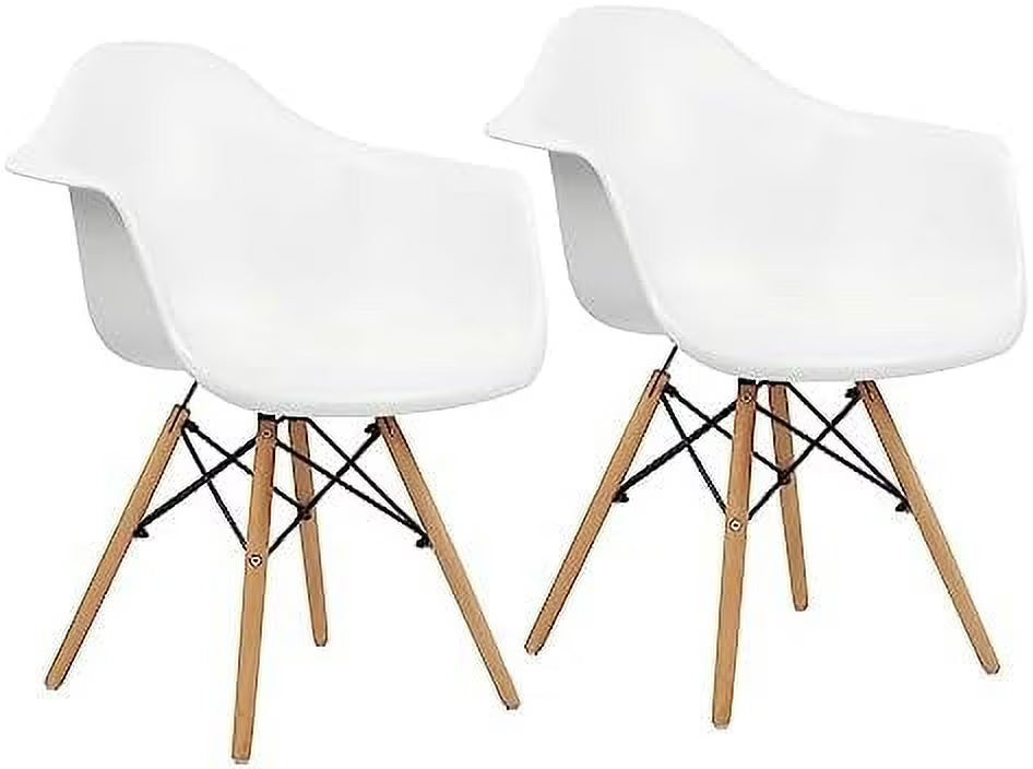 White Set of 4 Plastic Dining Chairs with Wood Legs T6643