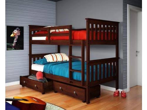 Twin/Twin Mission Bunk Bed with Under Bed Drawers Cappuccino Finish X831