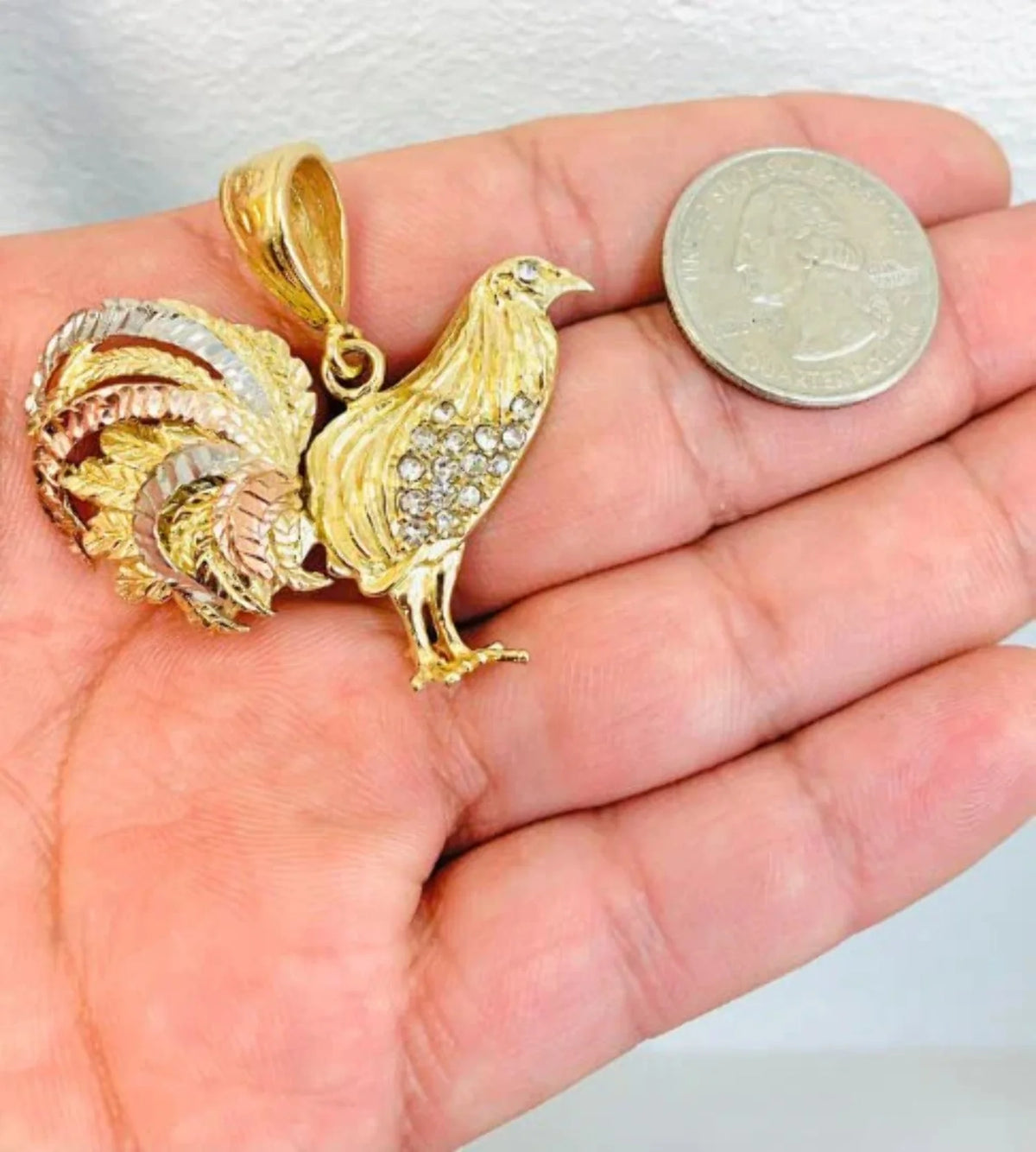 14K Solid Gold Filled Rooster Necklace Pendant CZ Mariner Chain 24" L489823