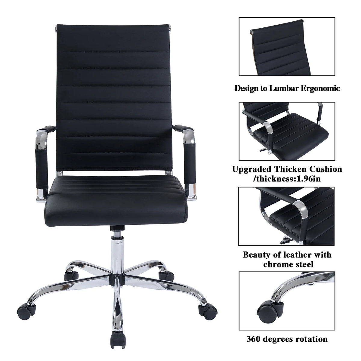 Black Ergonomic PU Leather Executive Office Chair M8401
