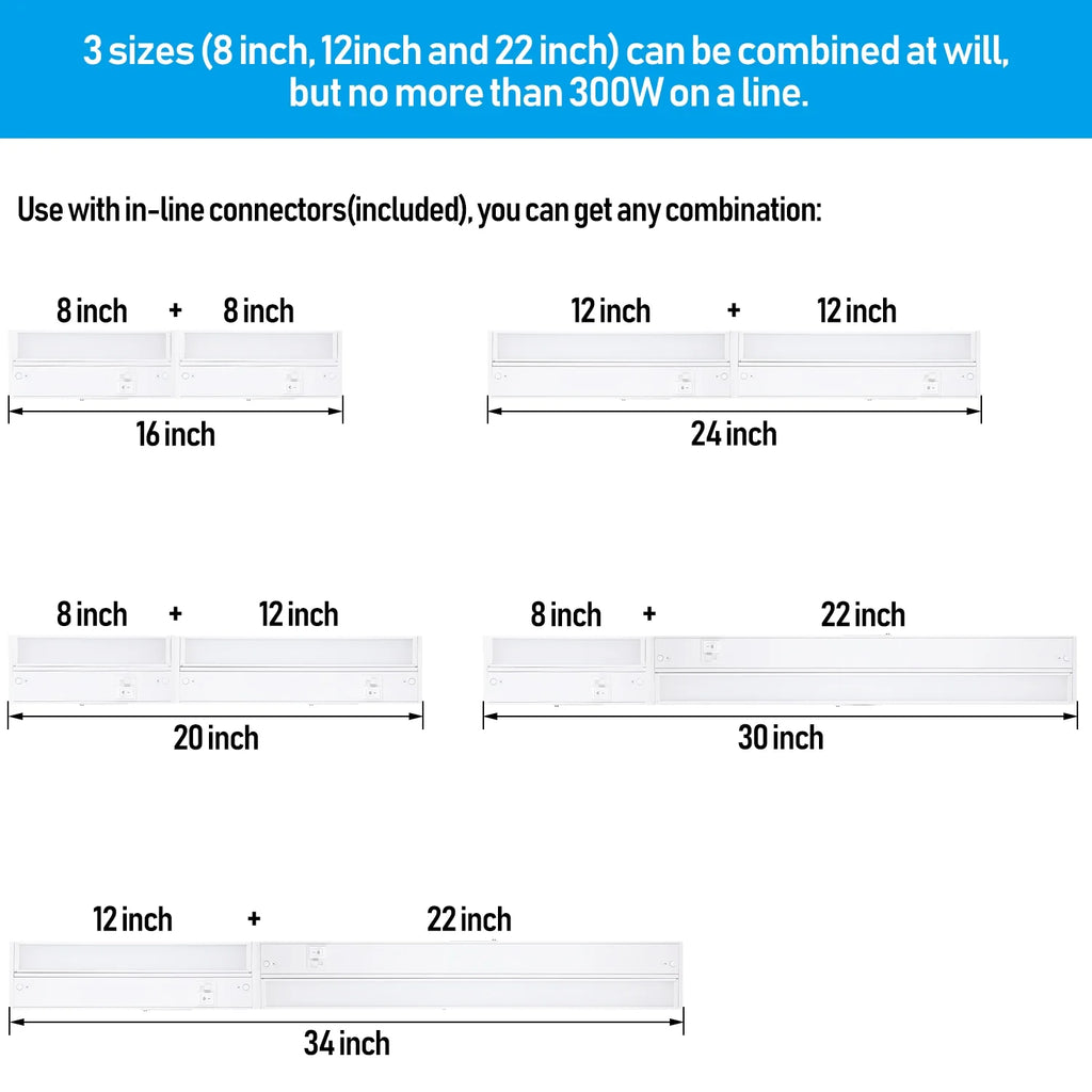 22 Inch 14W 960LM LED Under Cabinet Light, 3000K/4000K/5000K, White Aluminum Housing T793