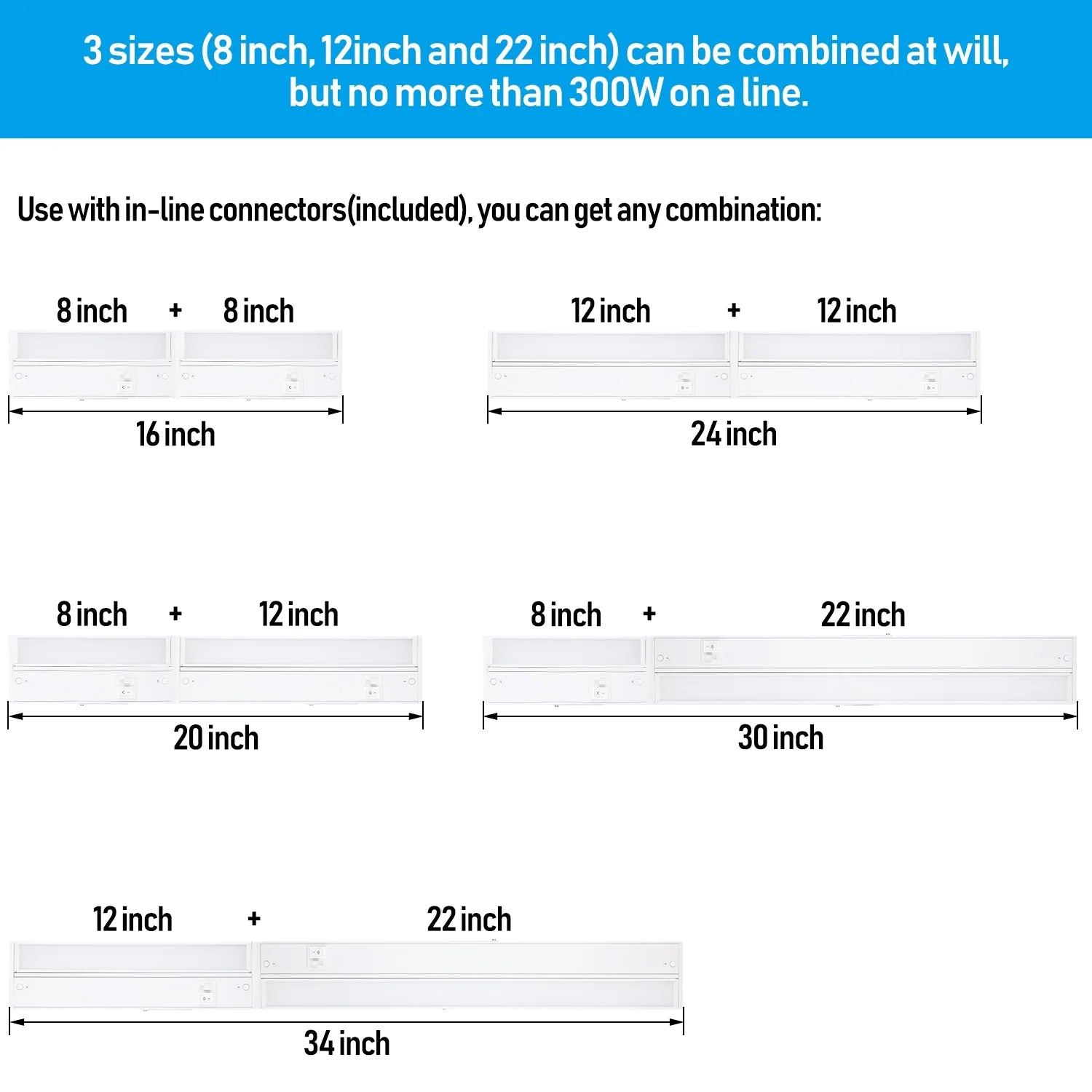 22 Inch 14W 960LM LED Under Cabinet Light, 3000K/4000K/5000K, White Aluminum Housing T793