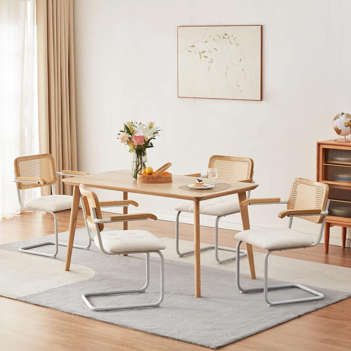 White Teddy Velvet Dining Chairs Set of 2 with Armrest G170