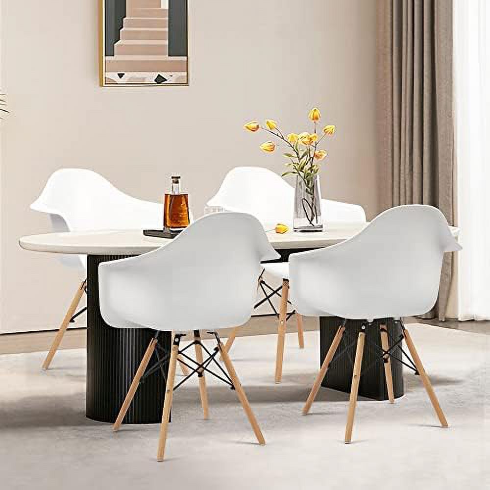 White Set of 4 Plastic Dining Chairs with Wood Legs T6643