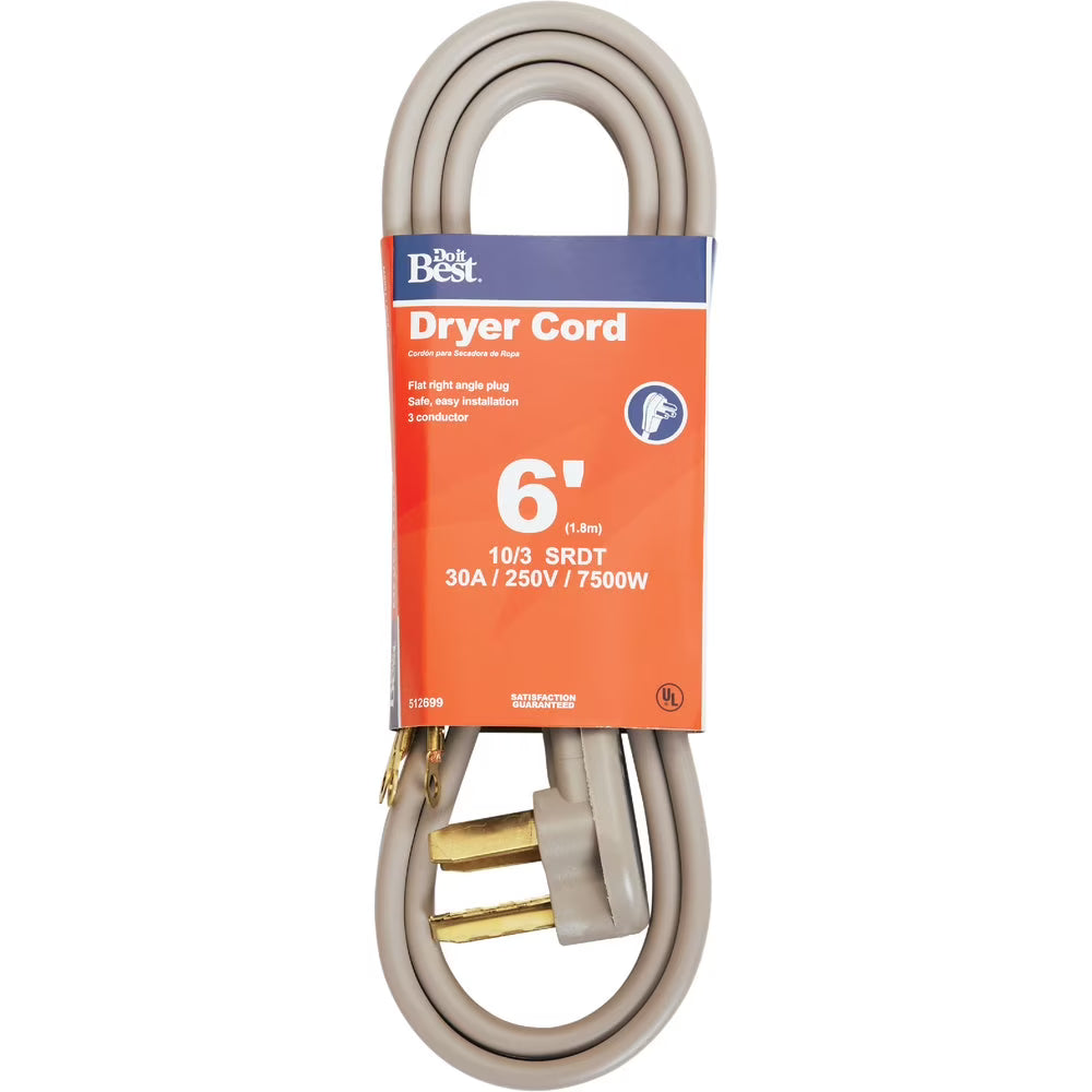 6 Ft. 10/3 30A Dryer Cord T680