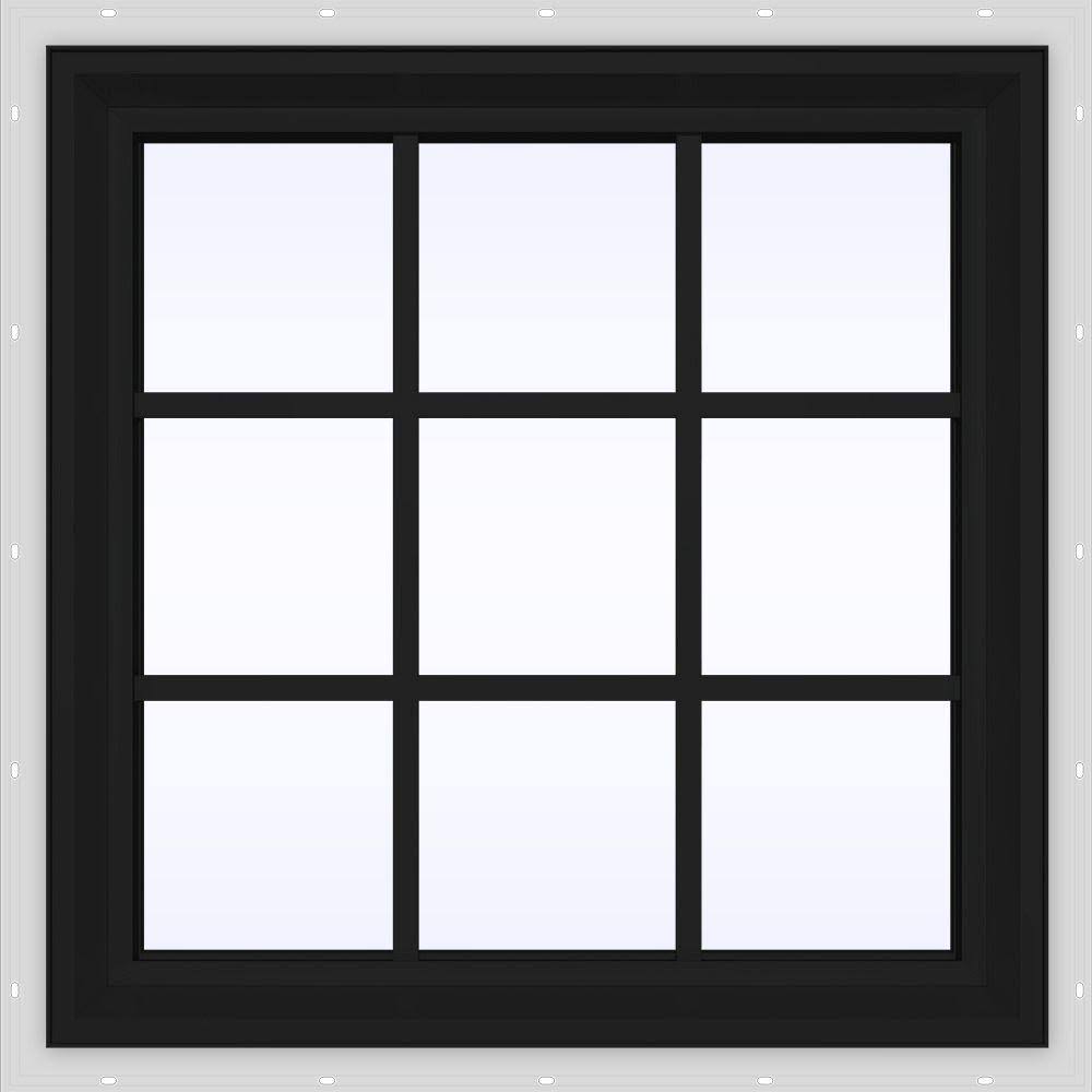 Bronze Vinyl Fixed Picture Window with Colonial Grids D65884