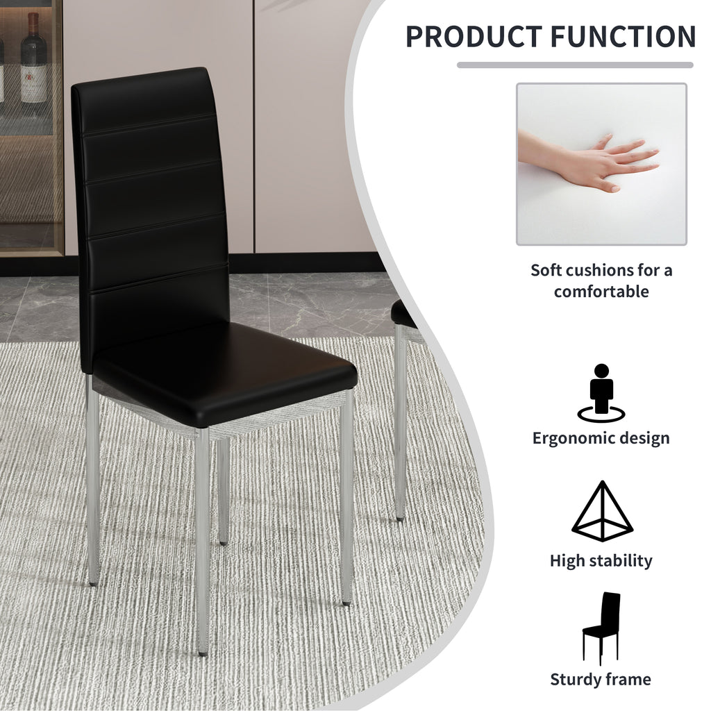 Black PVC Upholstered Dining Chairs Set of 4 with Metal Legs B9231