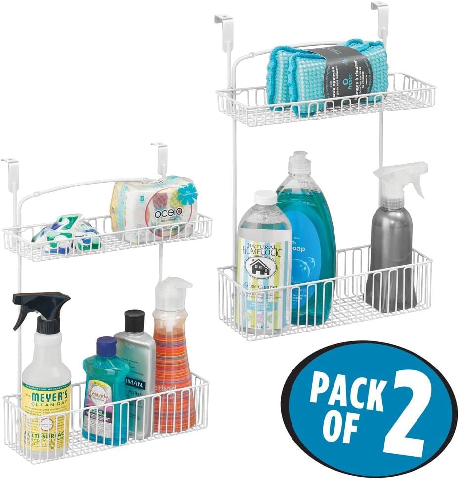 Metal Over Cabinet Kitchen Storage Organizer Basket, 2 Pack, Matte White K79448