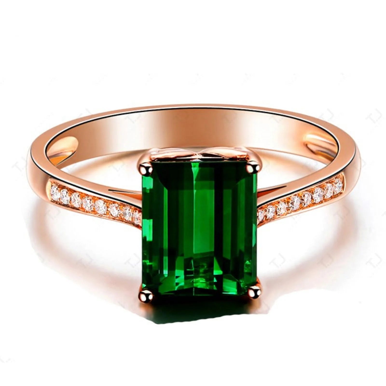 1.50 Carat Green Emerald and Diamond Engagement Ring in Rose Gold I911
