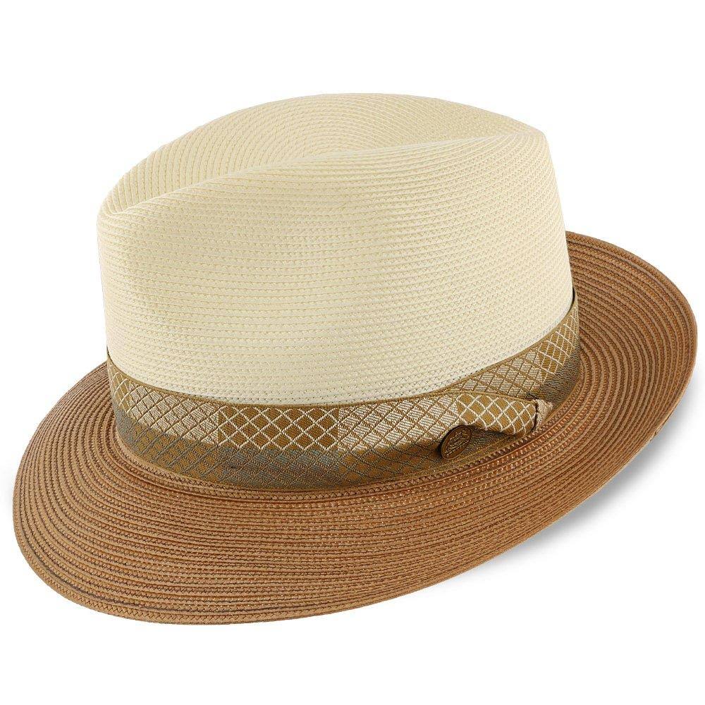 Ivory/Cognac Milan Straw Fedora Hat J858