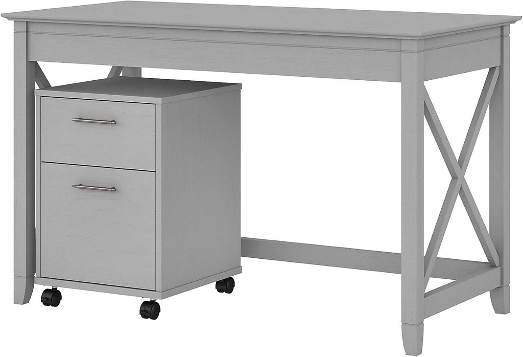Pure White and Shiplap Gray Writing Desk with 2 Drawer Mobile File Cabinet M562076