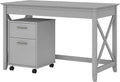 Pure White and Shiplap Gray Writing Desk with 2 Drawer Mobile File Cabinet M562076