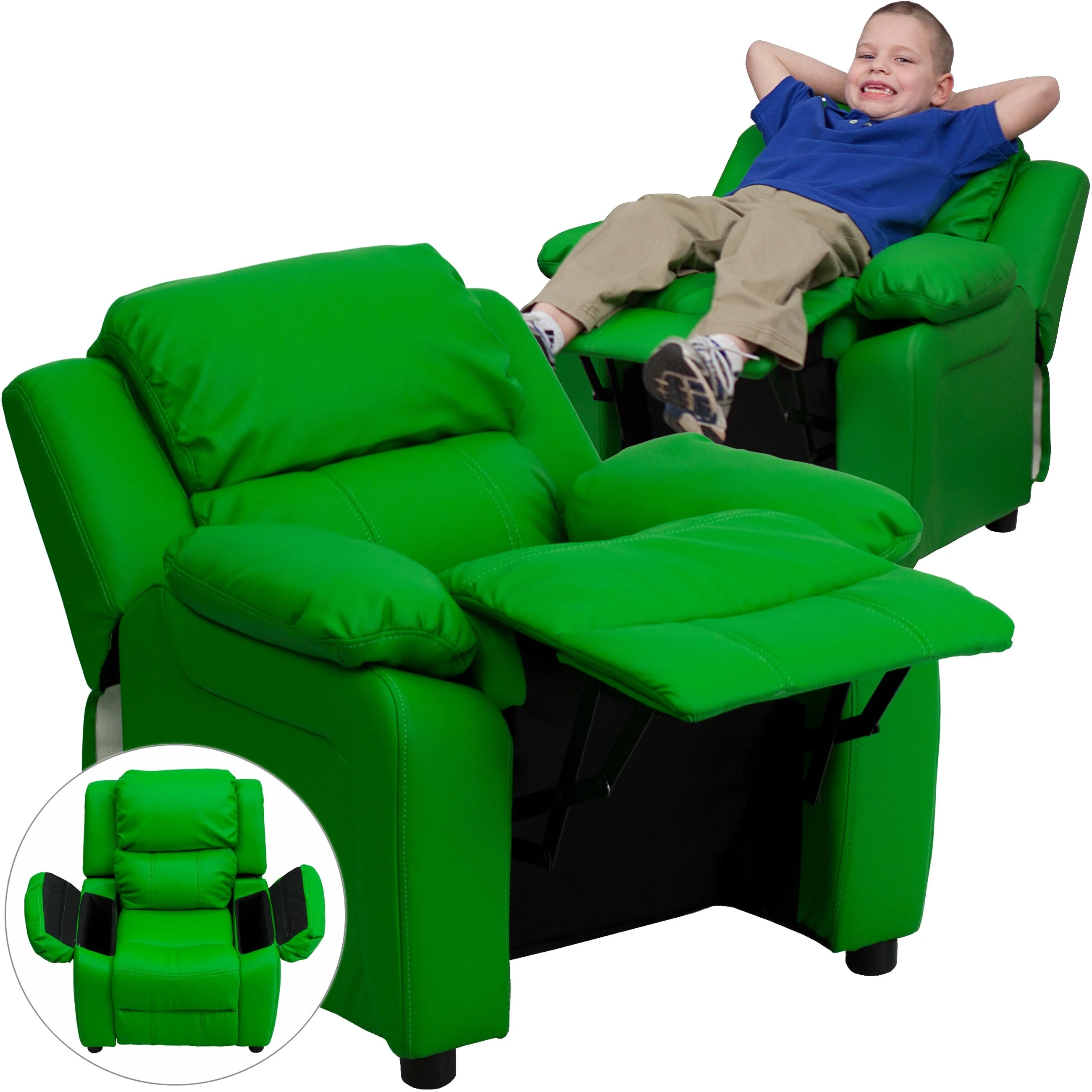Hot Pink Vinyl Kids Recliner with Storage Arms R729