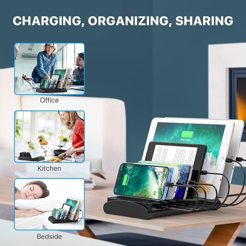 60W 12A 6 USB Ports Charging Station with Mixed Cables, Pack of 2 P52360