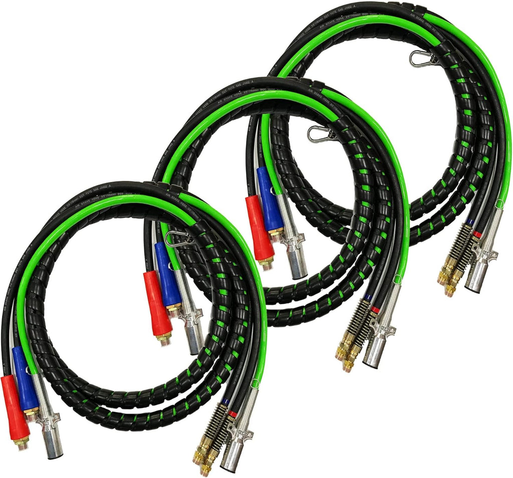 15Ft 3 in 1 ABS & Air Power Line Hose Wrap 7 Way Electrical Cable Assembly with Handle Grip T8729