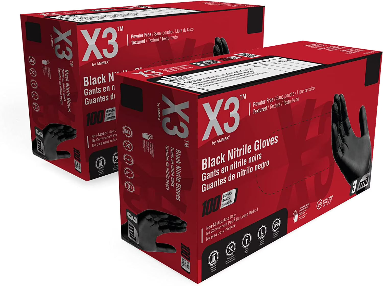 3 Mil Black Nitrile Disposable Industrial Gloves, Large, 2 Boxes of 100 F959253