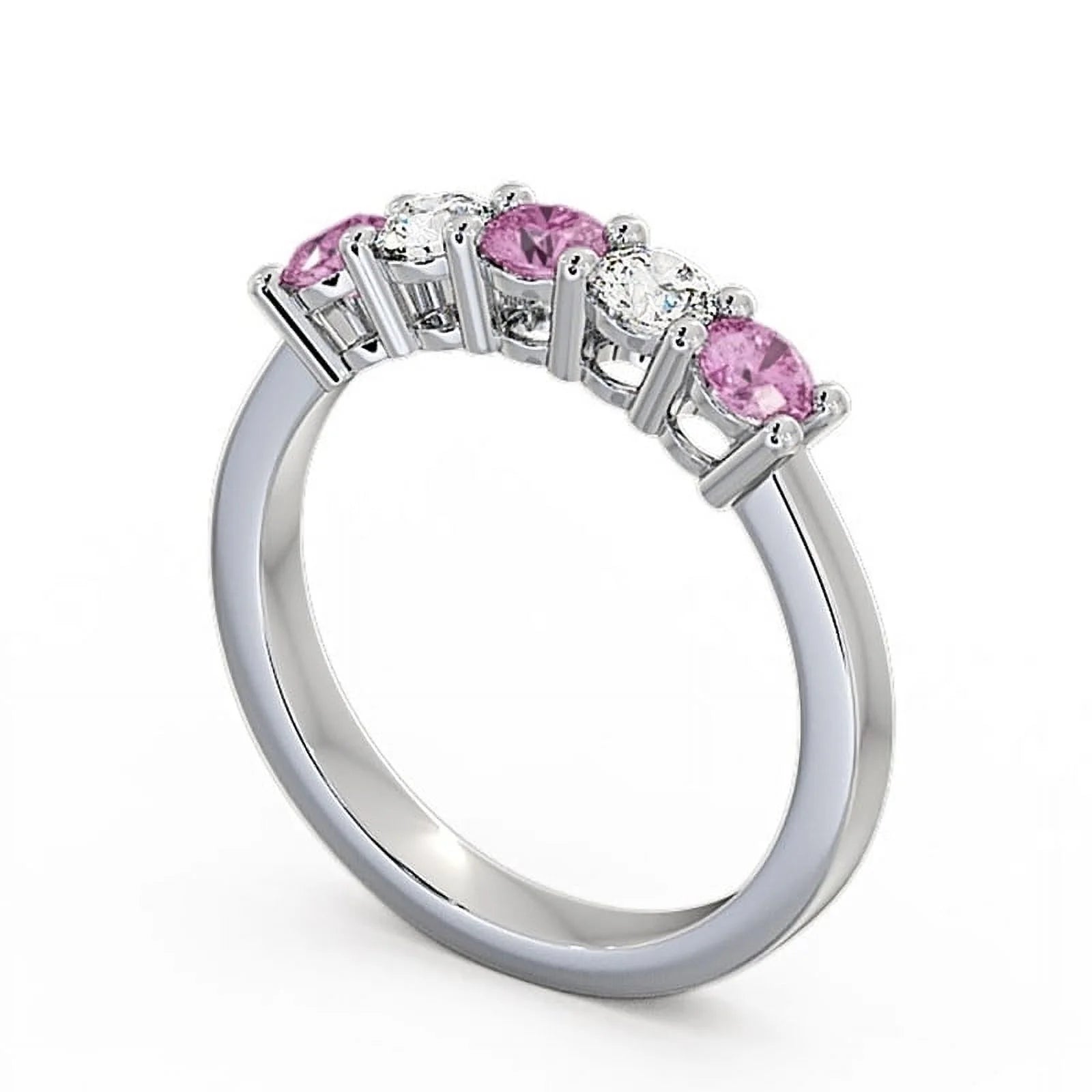 14K White Gold Pink Sapphire Diamond Eternity Band S445