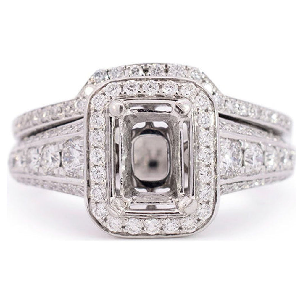 18K White Gold Rectangle Halo Diamond Engagement Ring L49496