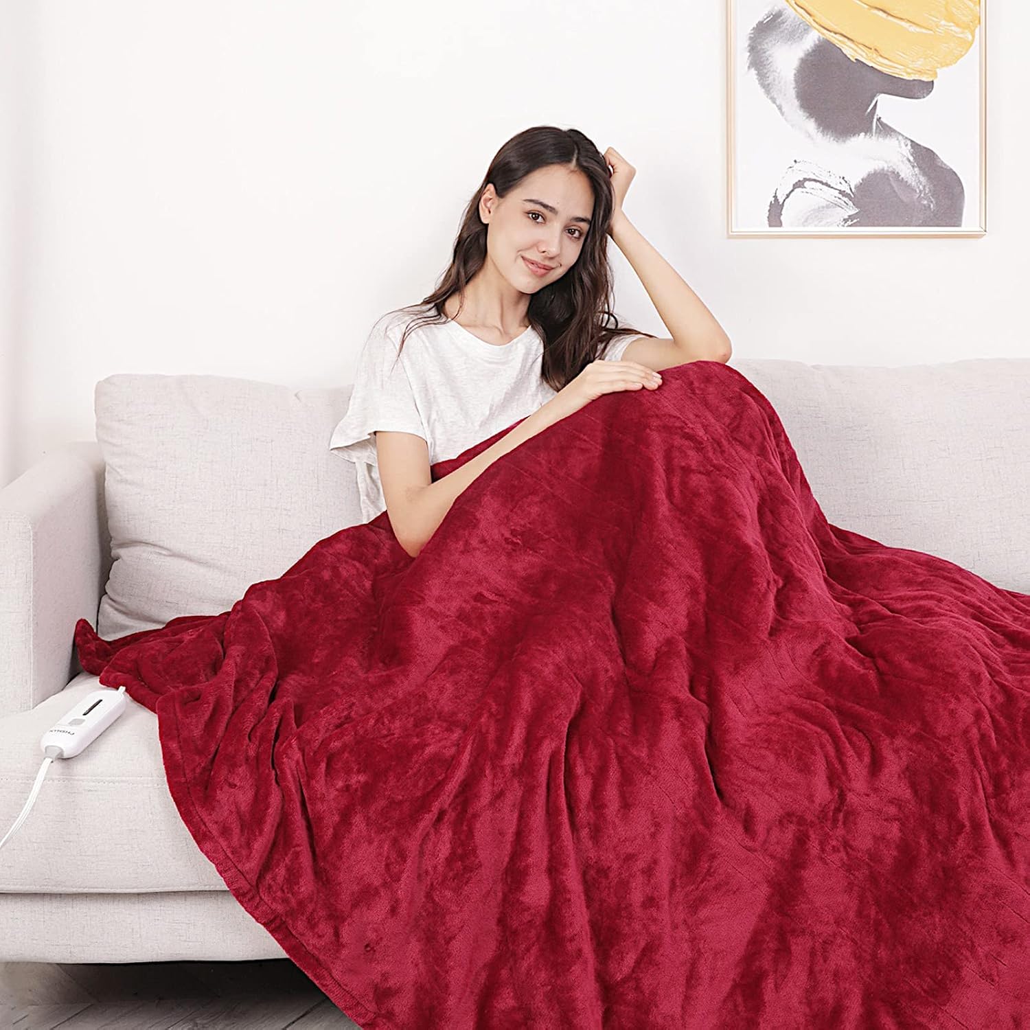 Red Double-Layer Flannel Electric Heated Throw P689