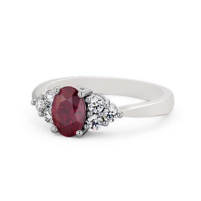 14K White Gold Oval Cut Ruby Diamond Solitaire Engagement Ring Size 7 E376006