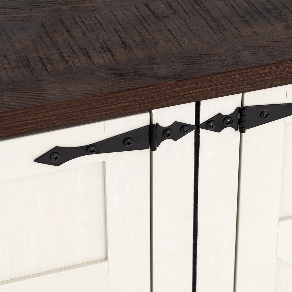 White-Brown 4 Barn Doors Buffet Cabinet with Adjustable Shelves X638