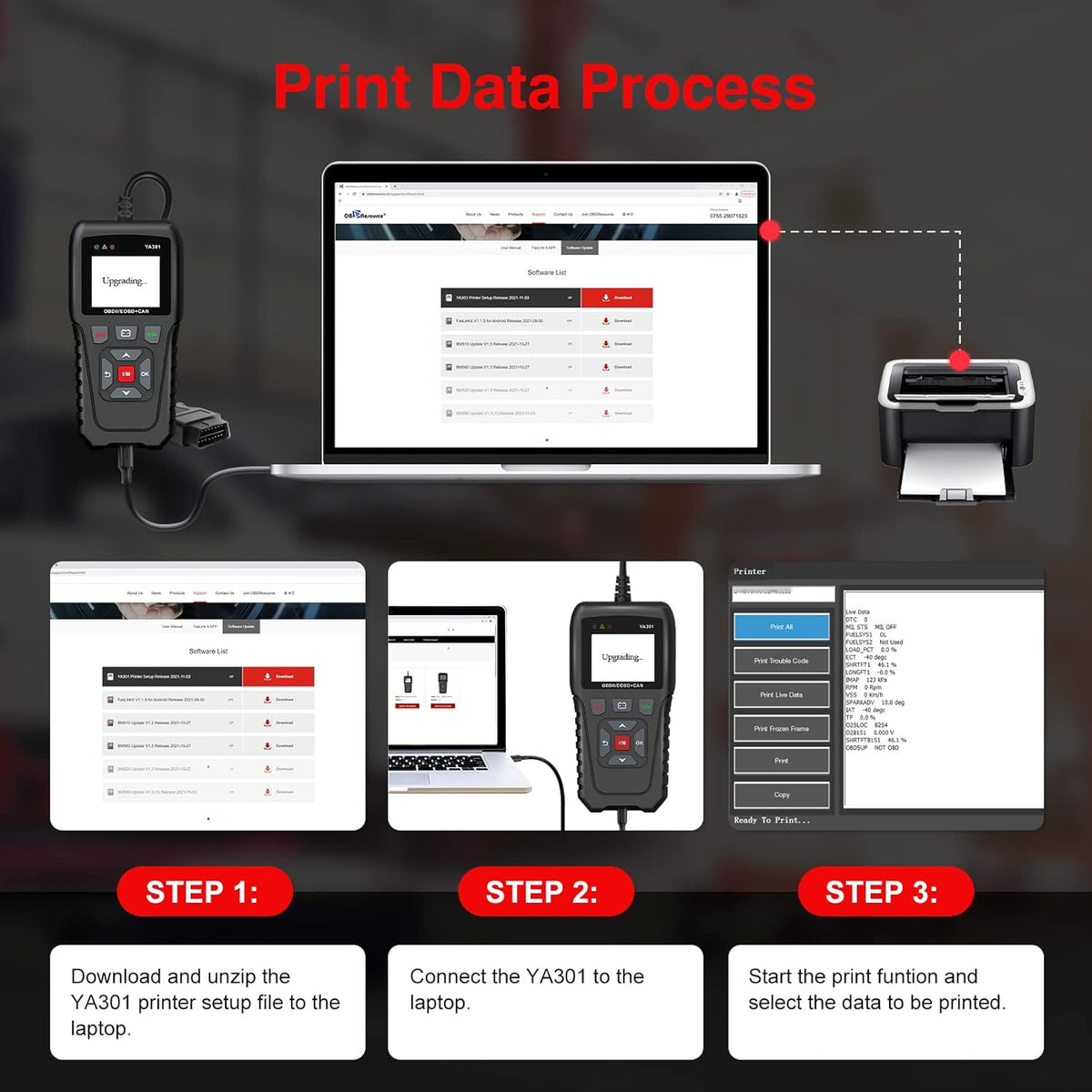 OBD2 Scanner with Print Data, Read/Clear Code CAN Diagnostic Scan Tool Pack of 2 X259