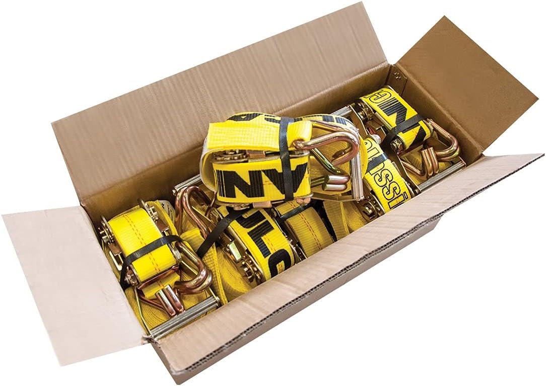Classic Yellow Ratchet Strap with Wire Hooks 2 Inch x 30 Foot 8 Pack S1876