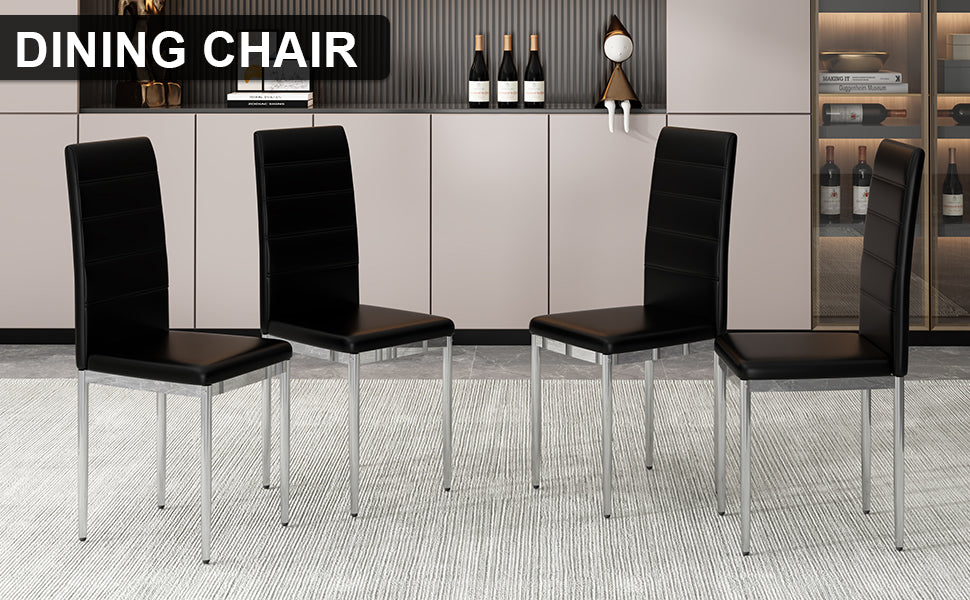 Black PVC Upholstered Dining Chairs Set of 4 with Metal Legs B9231