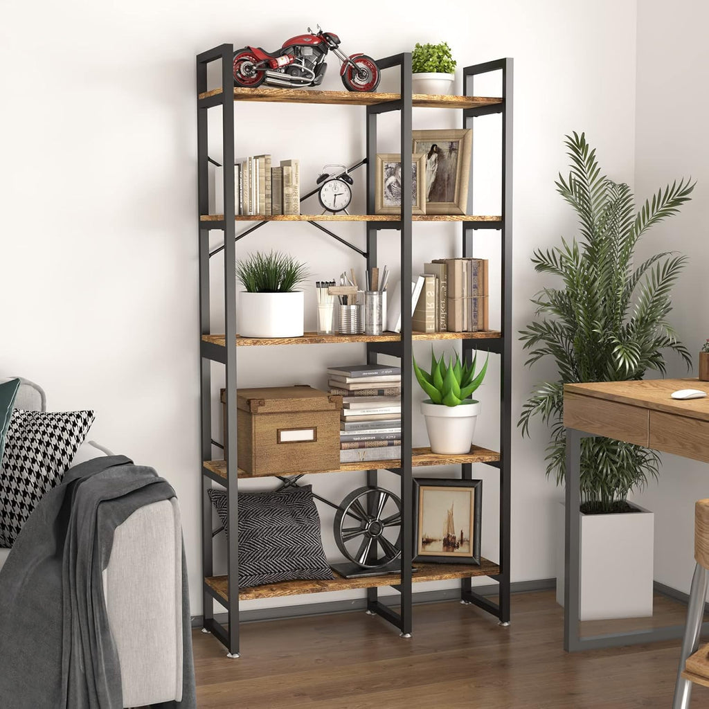 Rustic Brown 4 Tiers Metal Frame Bookshelf L27792
