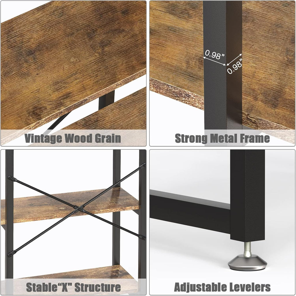 Rustic Brown 4 Tiers Metal Frame Bookshelf L27792