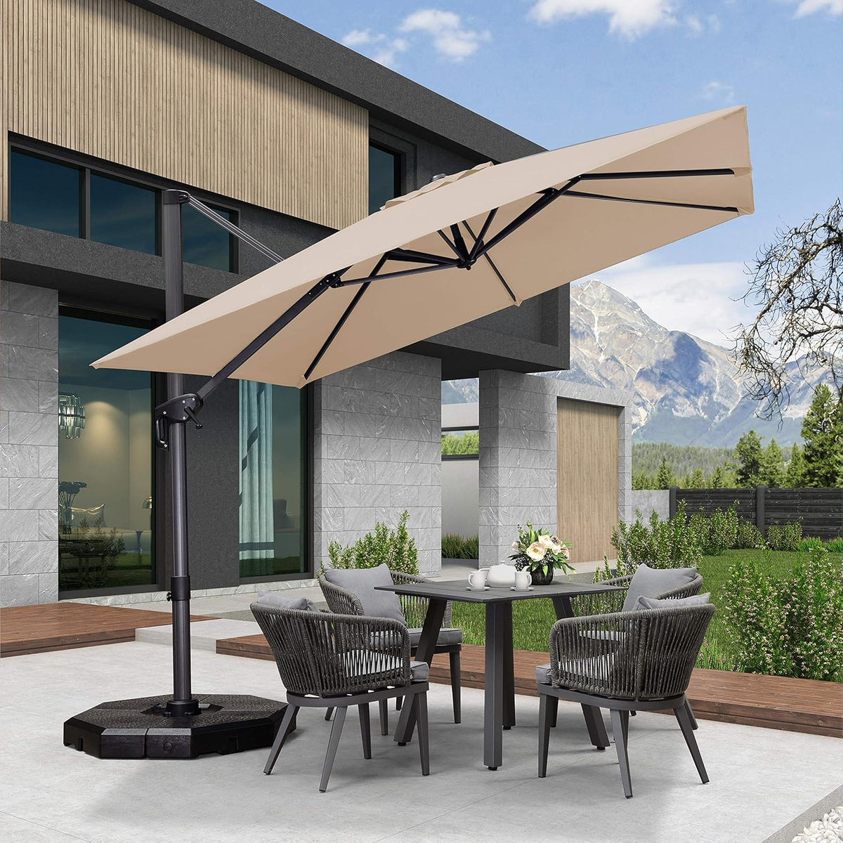 Grey 8 Feet Aluminum Cantilever Square Patio Umbrella Y7399