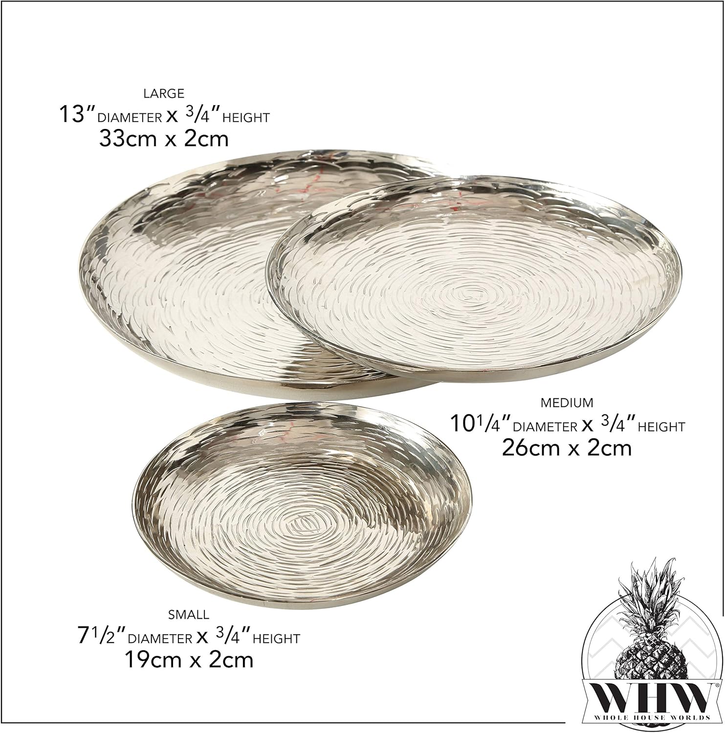Silver Vanity Trays, Set of 3, Hand Cast Aluminum T3031