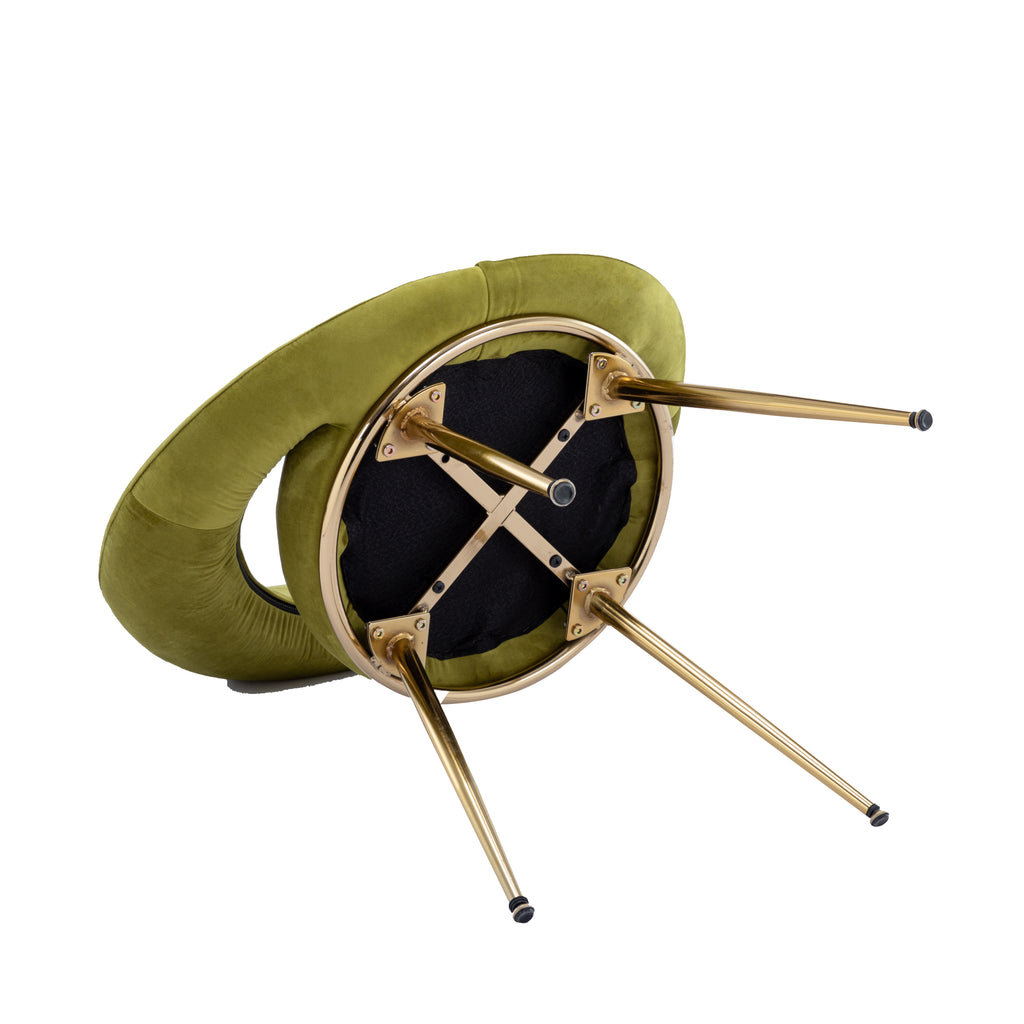 Olive Green Velvet Lounge Chair with Gold Plated Legs, Set of 2 U792