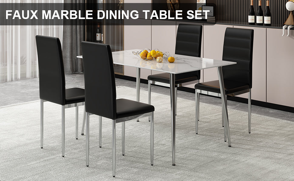 Black PVC Upholstered Dining Chairs Set of 4 with Metal Legs B9231