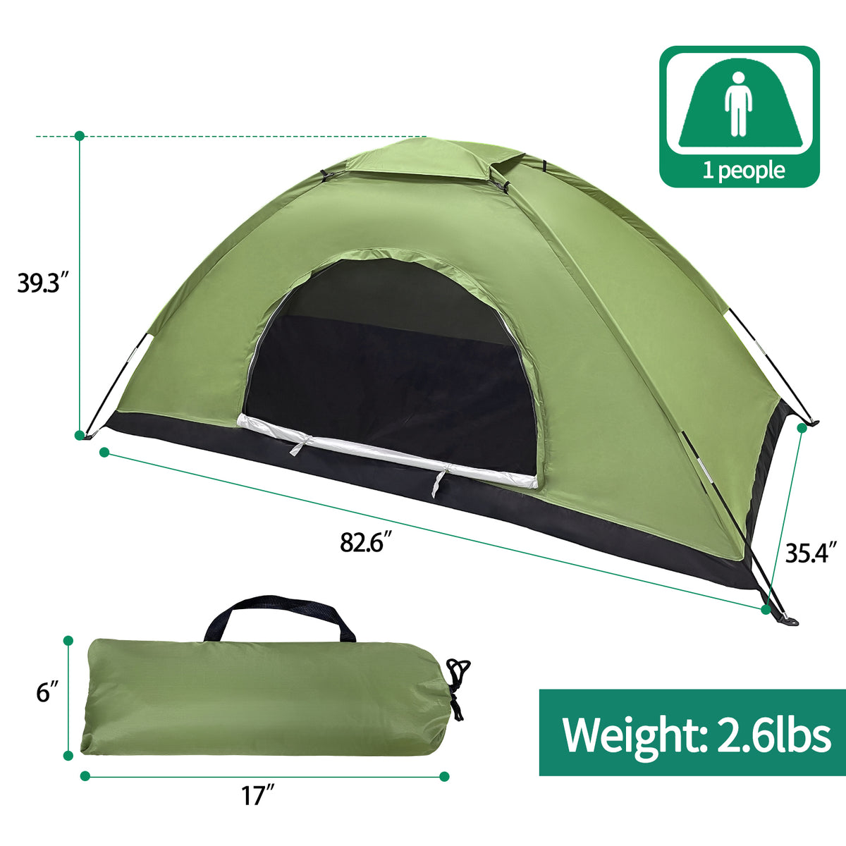 Green Lightweight Dome Camping Tent E847662