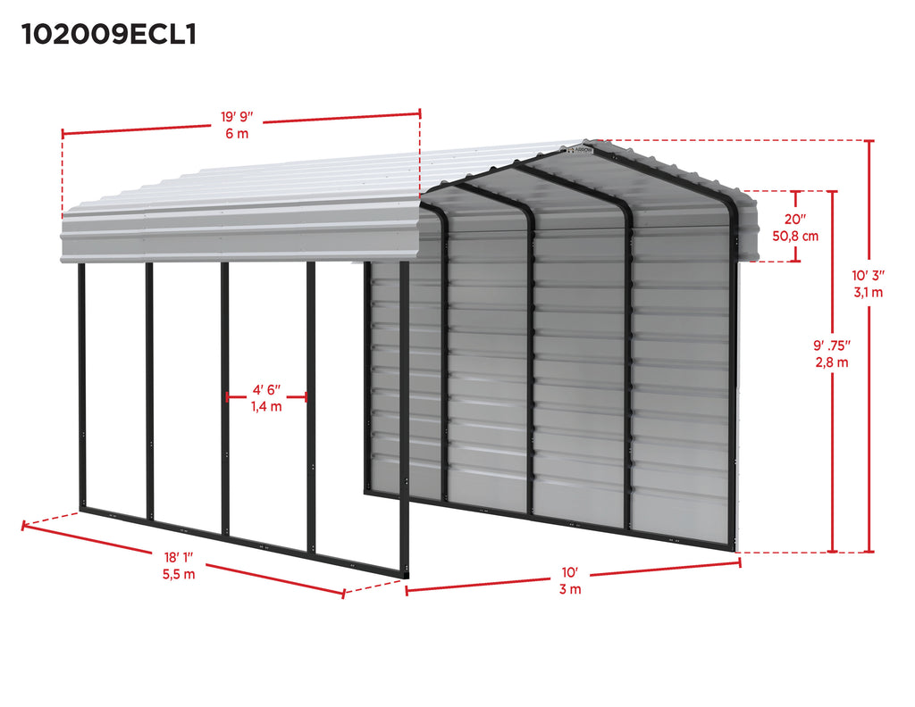 Galvanized Steel Carport Kit, 10' x 20' x 9' H811