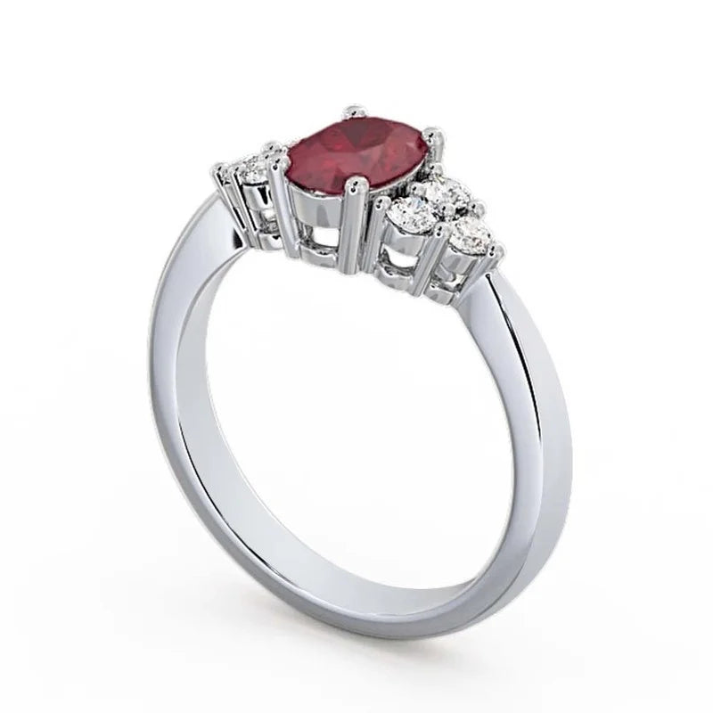 14K White Gold Oval Cut Ruby Diamond Solitaire Engagement Ring Size 7 E376006