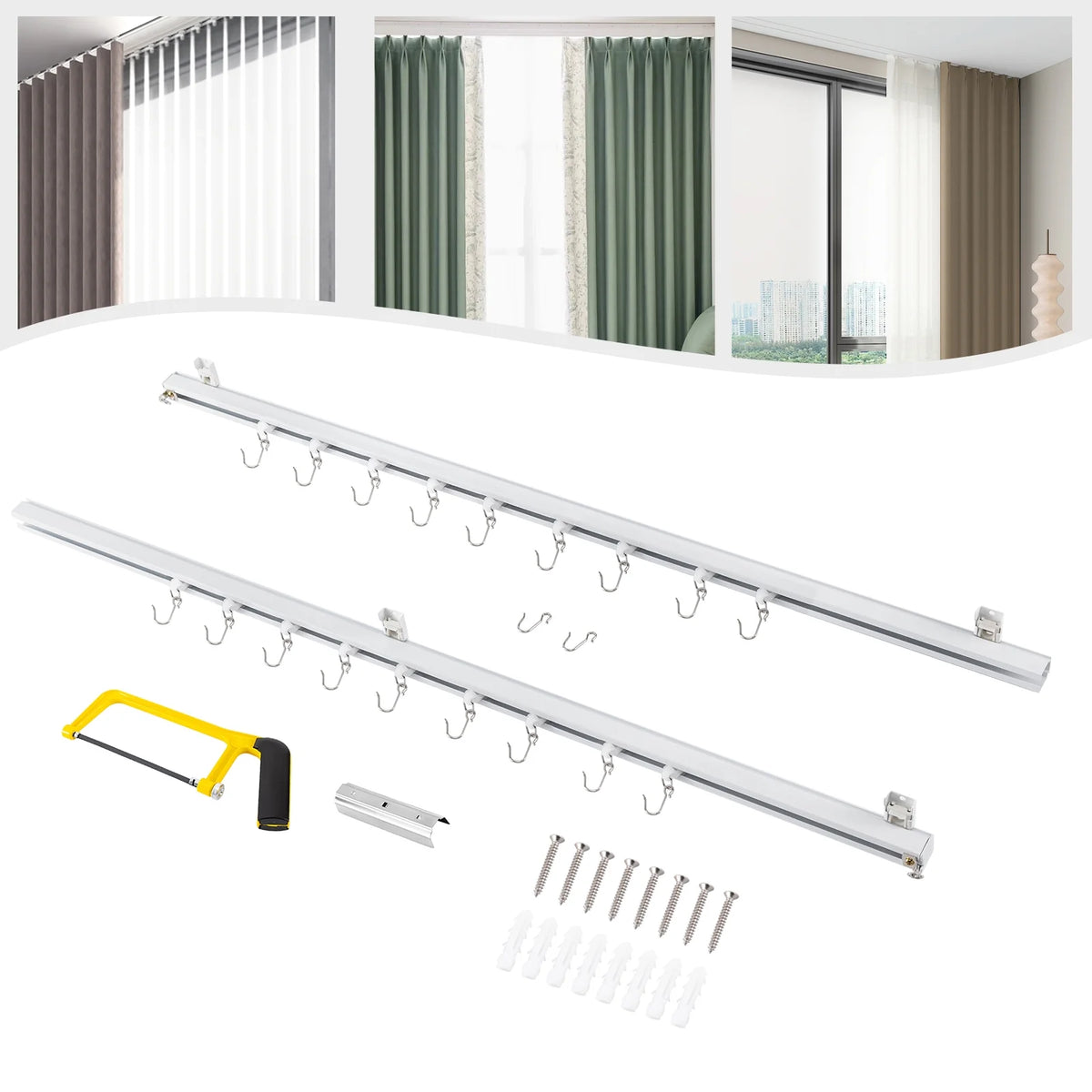 White Ceiling Mount Curtain Track Kit with Hooks A971
